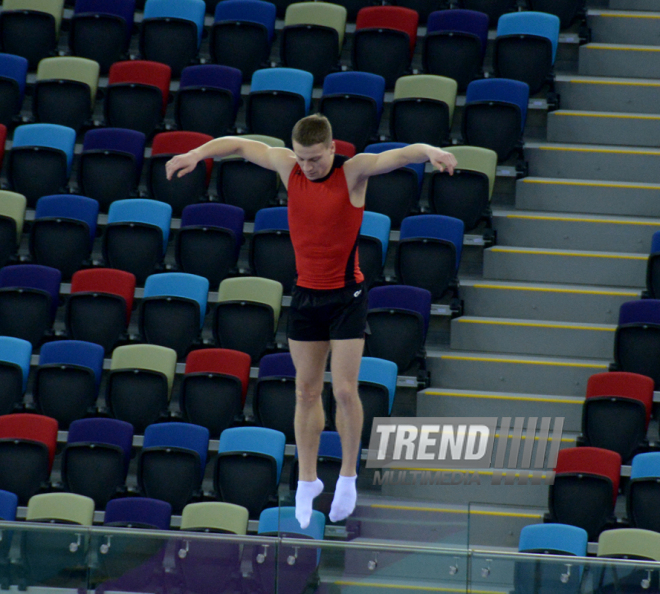 Bakıda batut gimnastikası üzrə Dünya Kubokunda iştirak edəcək idmançıların podium məşqləri. Azərbaycan, 4 mart, 2016